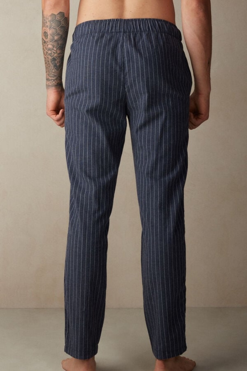 Intimissimi Full Length in Denim Pinstripe Patterned Brushed Cloth Nadrág Férfi Kék | HUWY3081