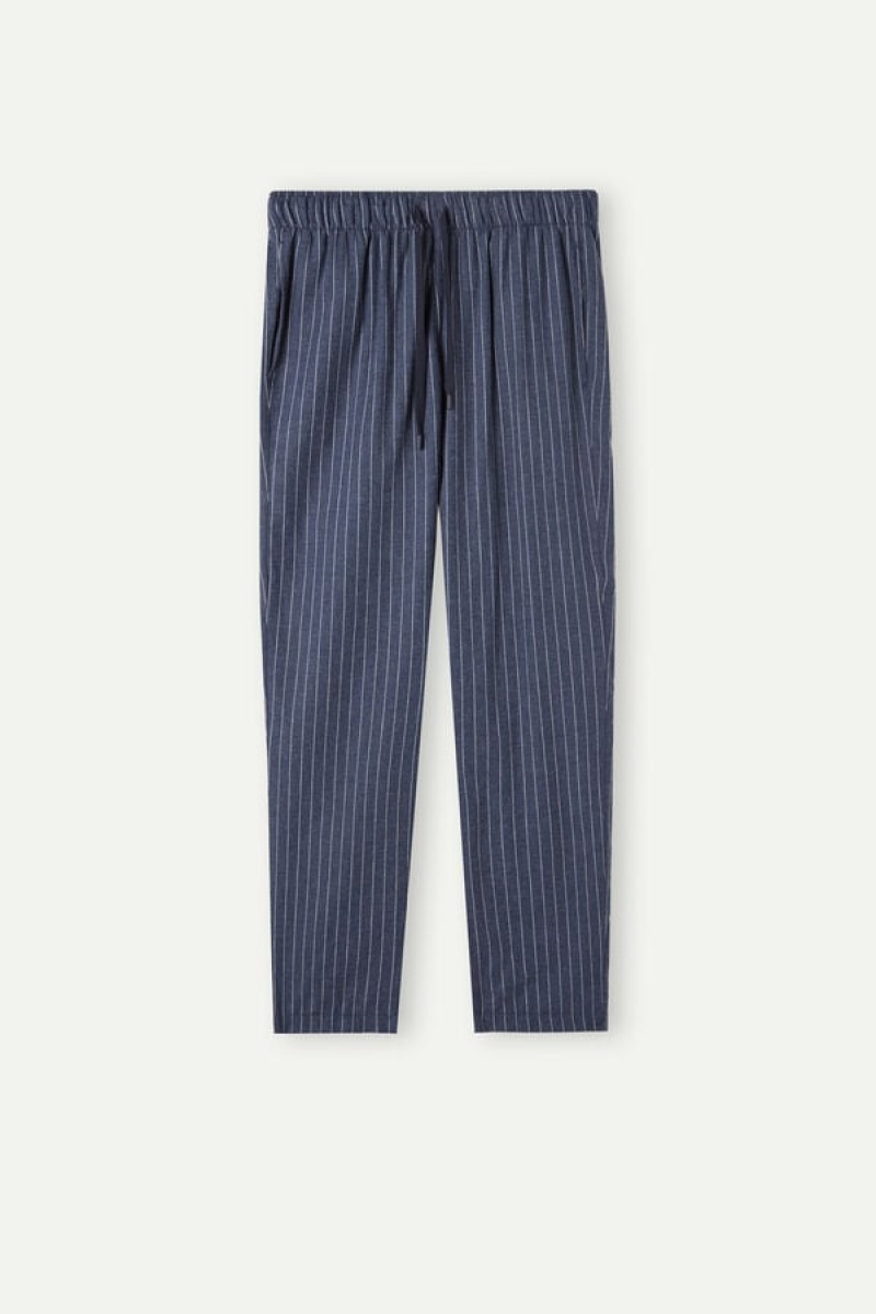 Intimissimi Full Length in Denim Pinstripe Patterned Brushed Cloth Nadrág Férfi Kék | HUWY3081