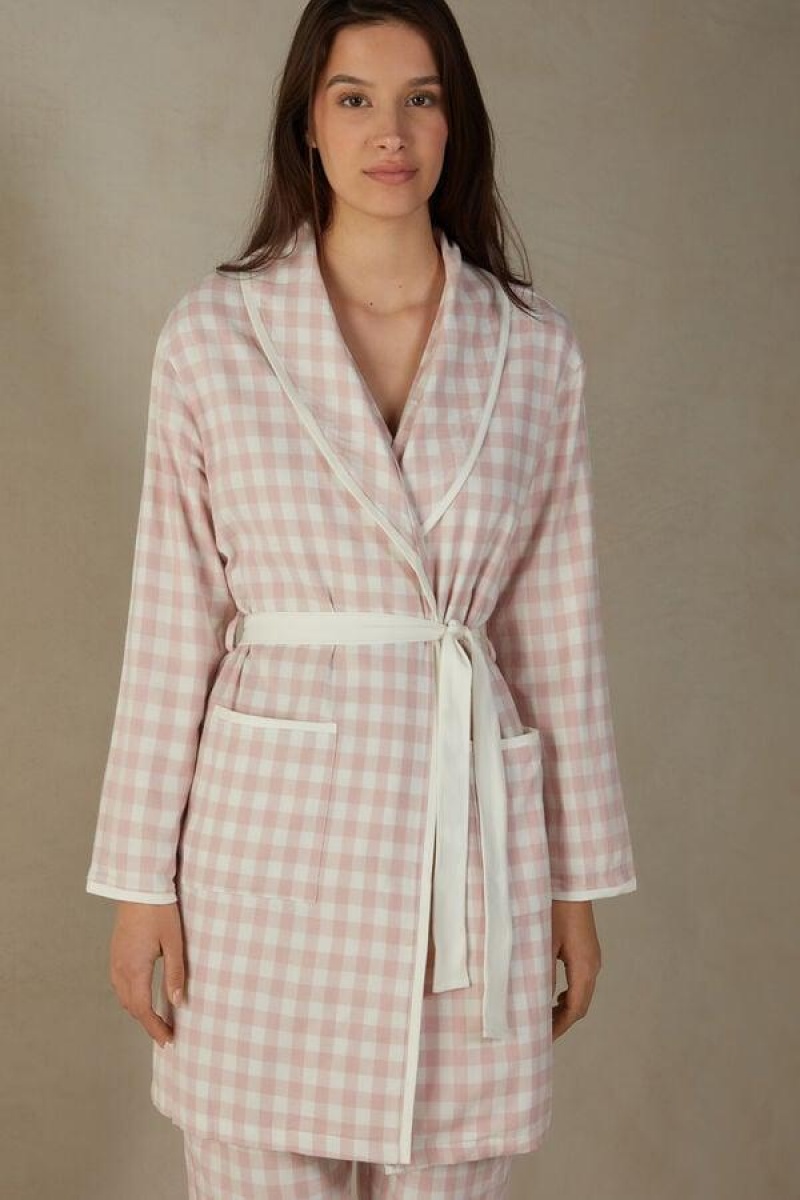 Intimissimi Gingham Lover Cloth Robe Pizsama Női Rózsaszín | HUDN3848