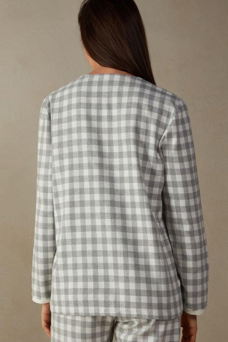 Intimissimi Gingham Lover Shirt in Brushed Cloth Pizsama Női Szürke | HUUT3881