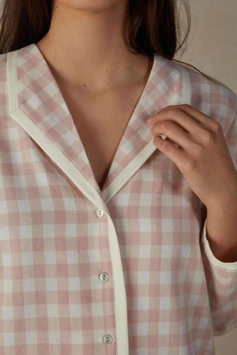 Intimissimi Gingham Lover Shirt in Brushed Cloth Pizsama Női Rózsaszín | HUPQ3878