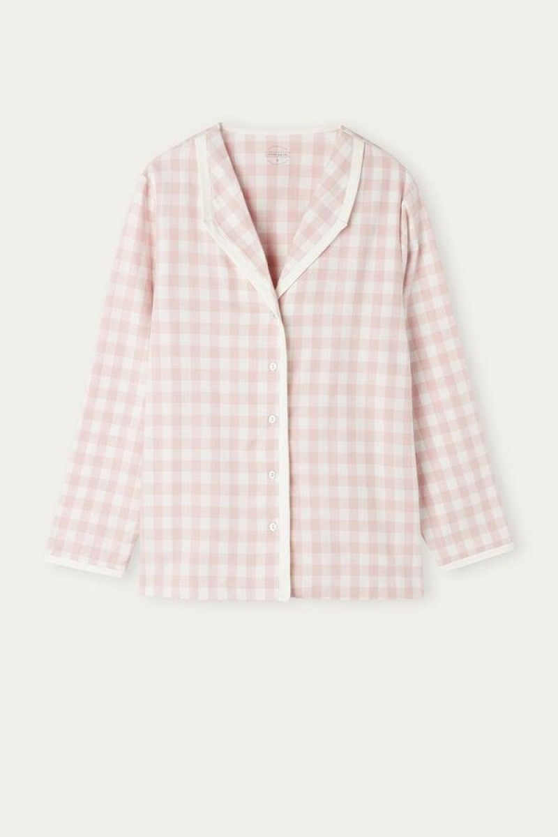 Intimissimi Gingham Lover Shirt in Brushed Cloth Pizsama Női Rózsaszín | HUPQ3878