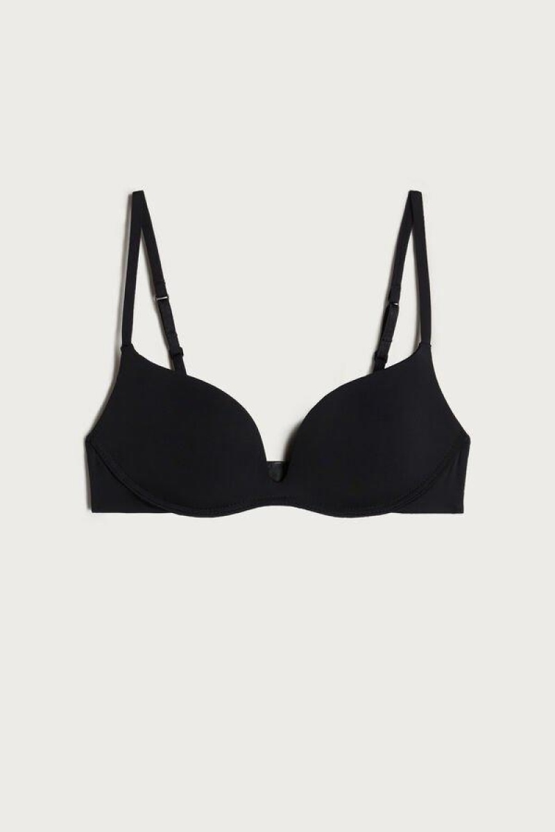 Intimissimi Gioia B Cup Microfiber Super Push-Up Melltartók Női Fekete | HUZG4699