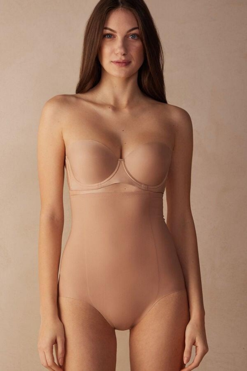 Intimissimi High Derekú Shaping Hipster in Seamless Microfiber Bugyi Női Bézs | HUOR3748