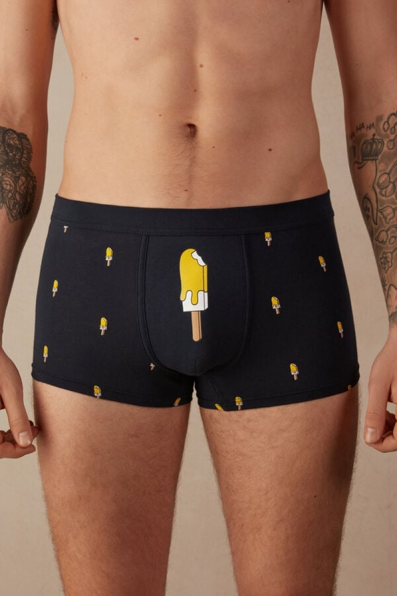 Intimissimi Ice Cream in Stretch Supima® Pamut Boxer Férfi Kék Krém | HUDN3407