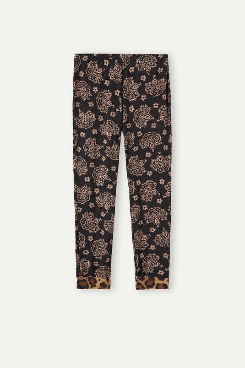 Intimissimi Lady Animalier Modal Cuffed Pants Pizsama Női Fekete | HUAP3999