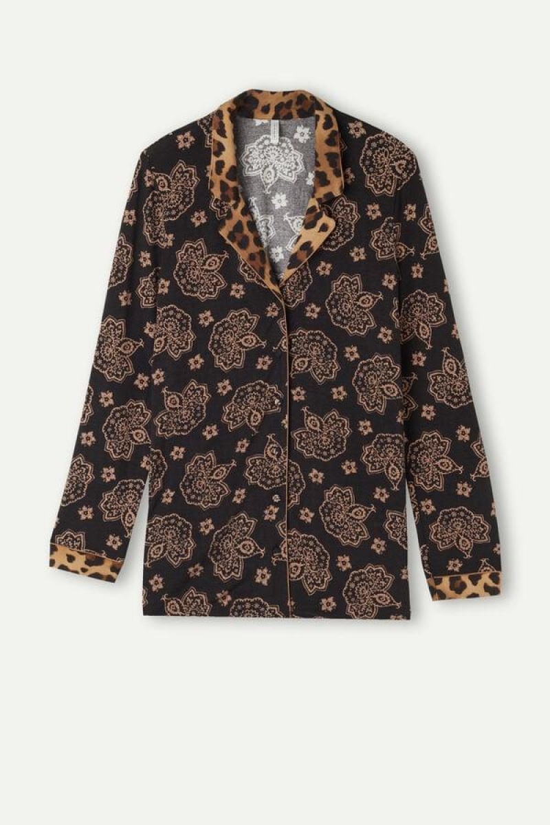 Intimissimi Lady Animalier Modal Shirt Pizsama Női Fekete | HUSO3901