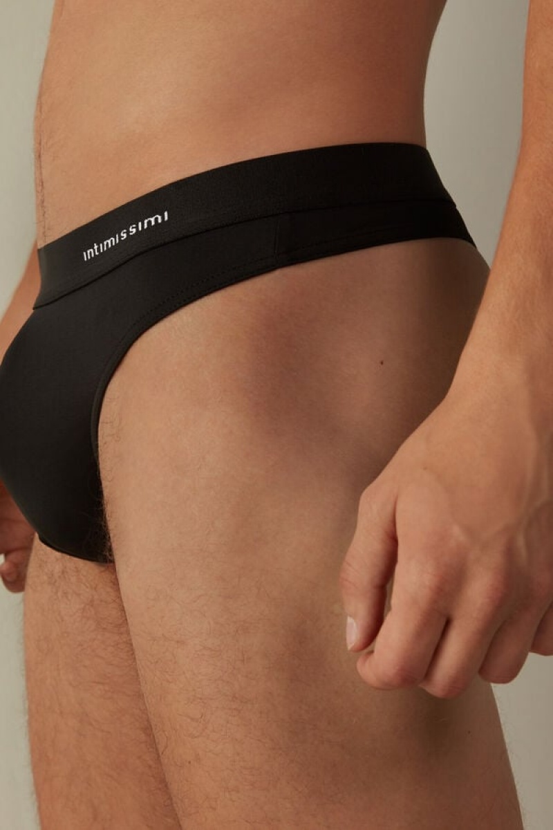 Intimissimi Logo Detailed Microfiber Tanga Rövidnadrágok Férfi Fekete | HUDN3380