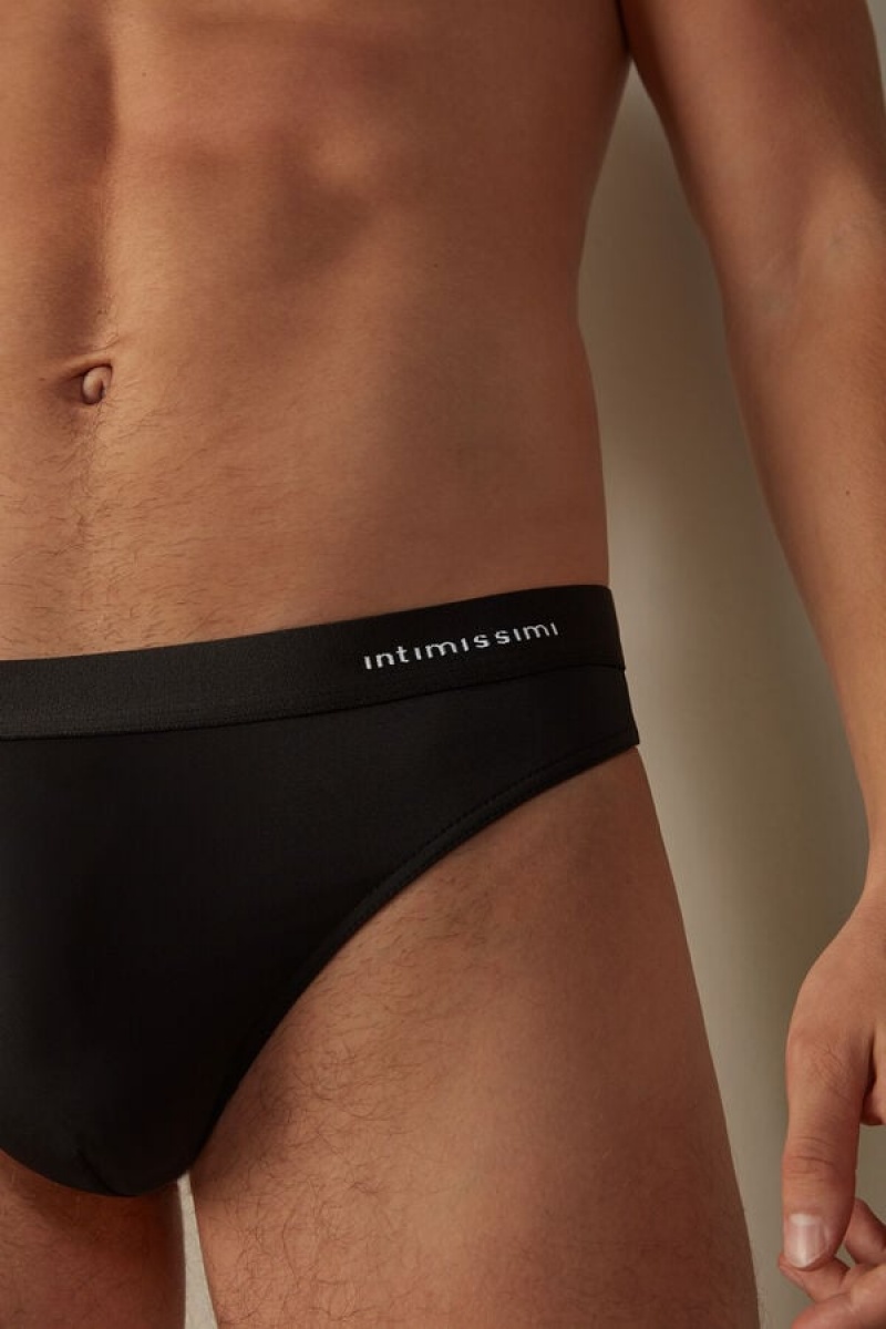 Intimissimi Logo Detailed Microfiber Tanga Rövidnadrágok Férfi Fekete | HUDN3380