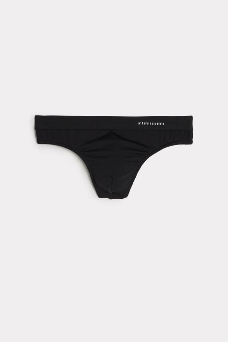 Intimissimi Logo Detailed Microfiber Tanga Rövidnadrágok Férfi Fekete | HUDN3380