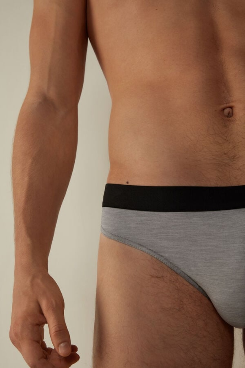 Intimissimi Logo Detailed Microfiber Tanga Rövidnadrágok Férfi Világos Szürke | HUFM3379