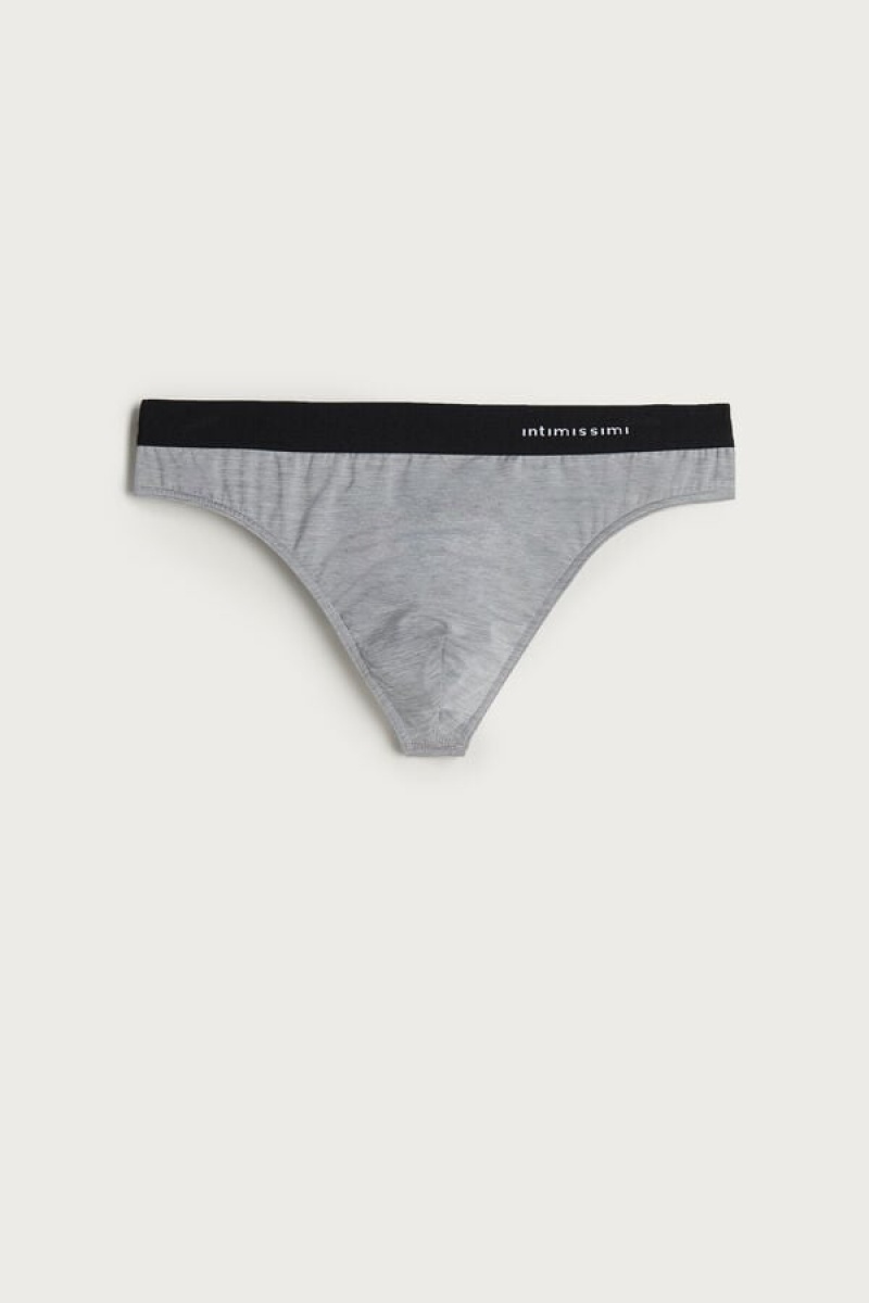 Intimissimi Logo Detailed Microfiber Tanga Rövidnadrágok Férfi Világos Szürke | HUFM3379