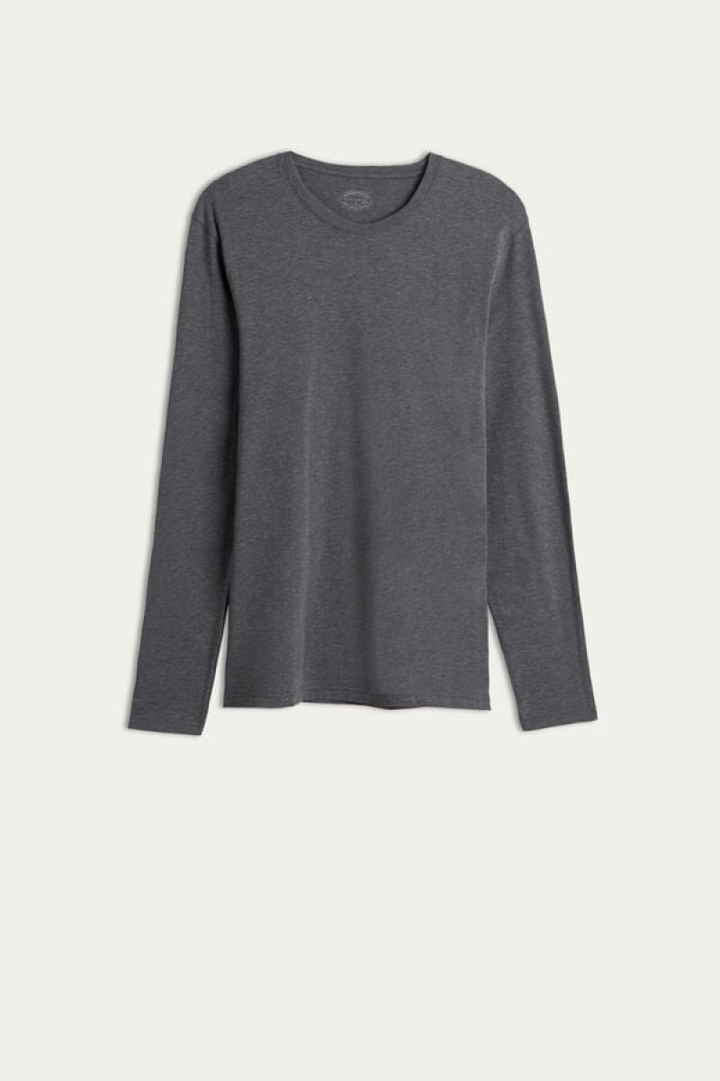 Intimissimi Long-Sleeve Supima® Pamut Top Pizsama Férfi Mélyszürke | HUZG3160