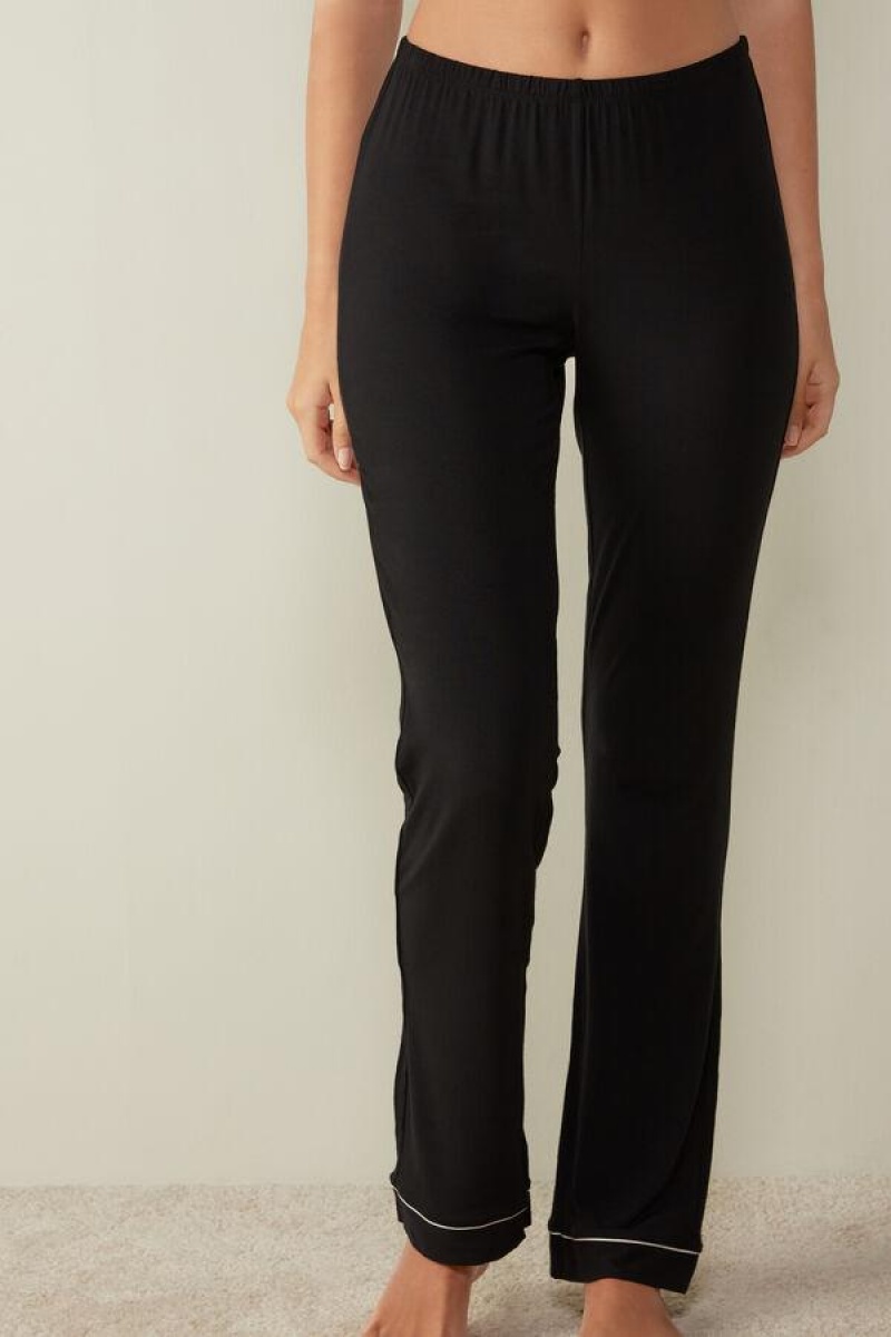 Intimissimi Long Micromodal Trousers Pizsama Női Fekete | HUEX4041