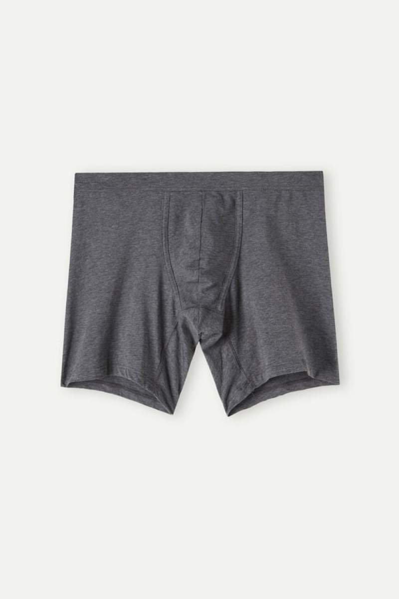 Intimissimi Long in Stretch Supima® Pamut Boxer Férfi Mélyszürke | HUAP3427