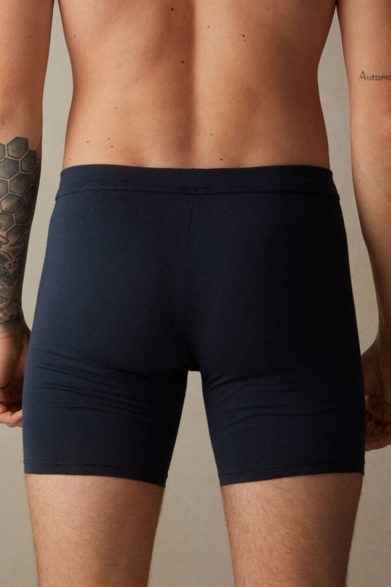 Intimissimi Long in Stretch Supima® Pamut Boxer Férfi Kék | HUGL3423