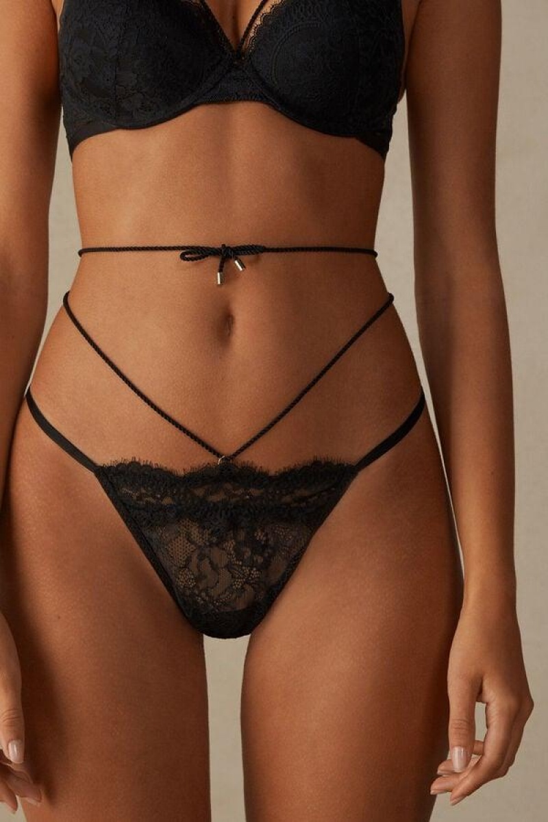 Intimissimi Loosen Heartstrings String Tanga Bugyi Női Fekete | HUMA3784