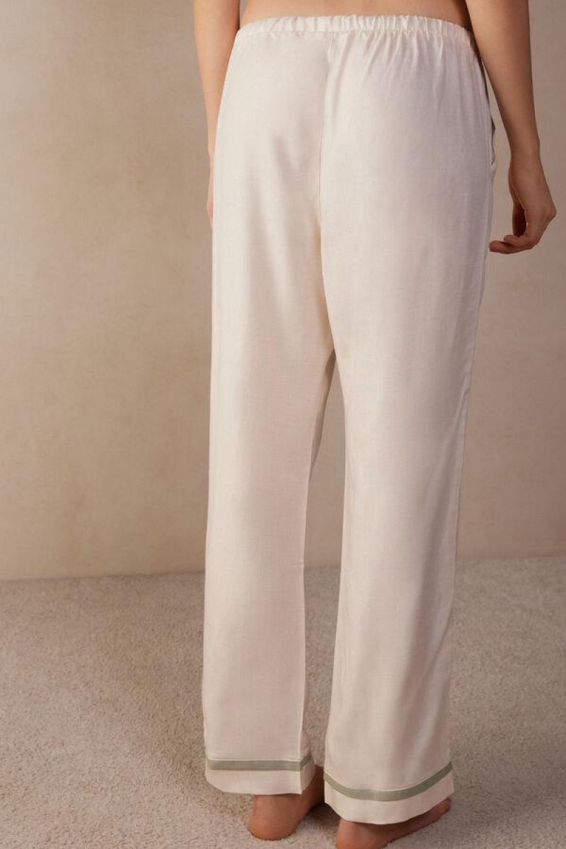 Intimissimi Lost in Fields Full Length Pants in Plain-weave Modal Pizsama Női Világos Sárga Fehér | HUMA4017