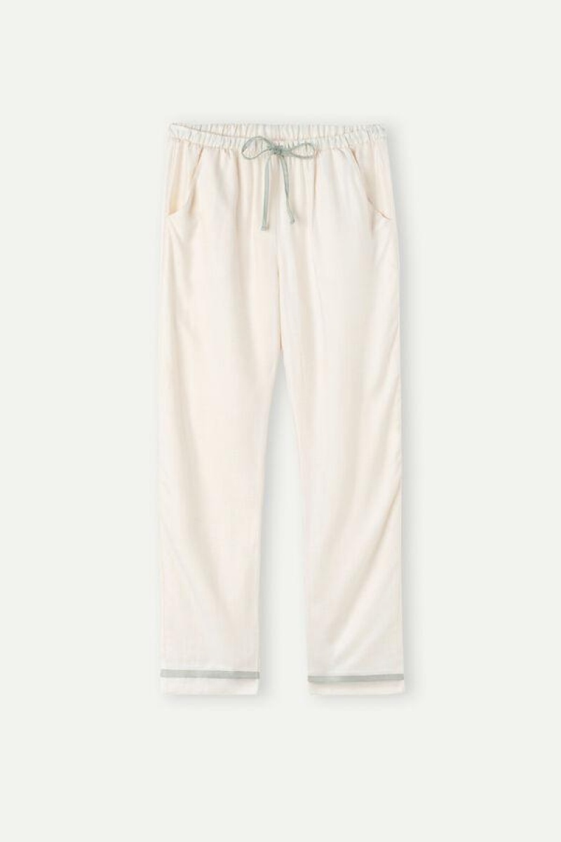 Intimissimi Lost in Fields Full Length Pants in Plain-weave Modal Pizsama Női Világos Sárga Fehér | HUMA4017