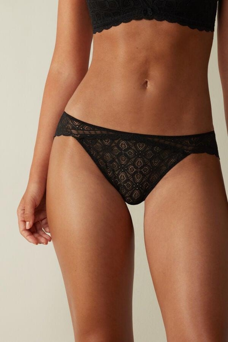 Intimissimi Low Rise Csipke Bugyi Női Fekete | HUYU3647