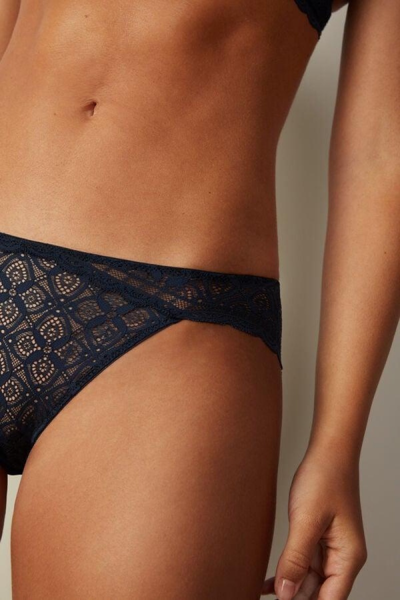 Intimissimi Low Rise Csipke Bugyi Női Kék | HUEX3625