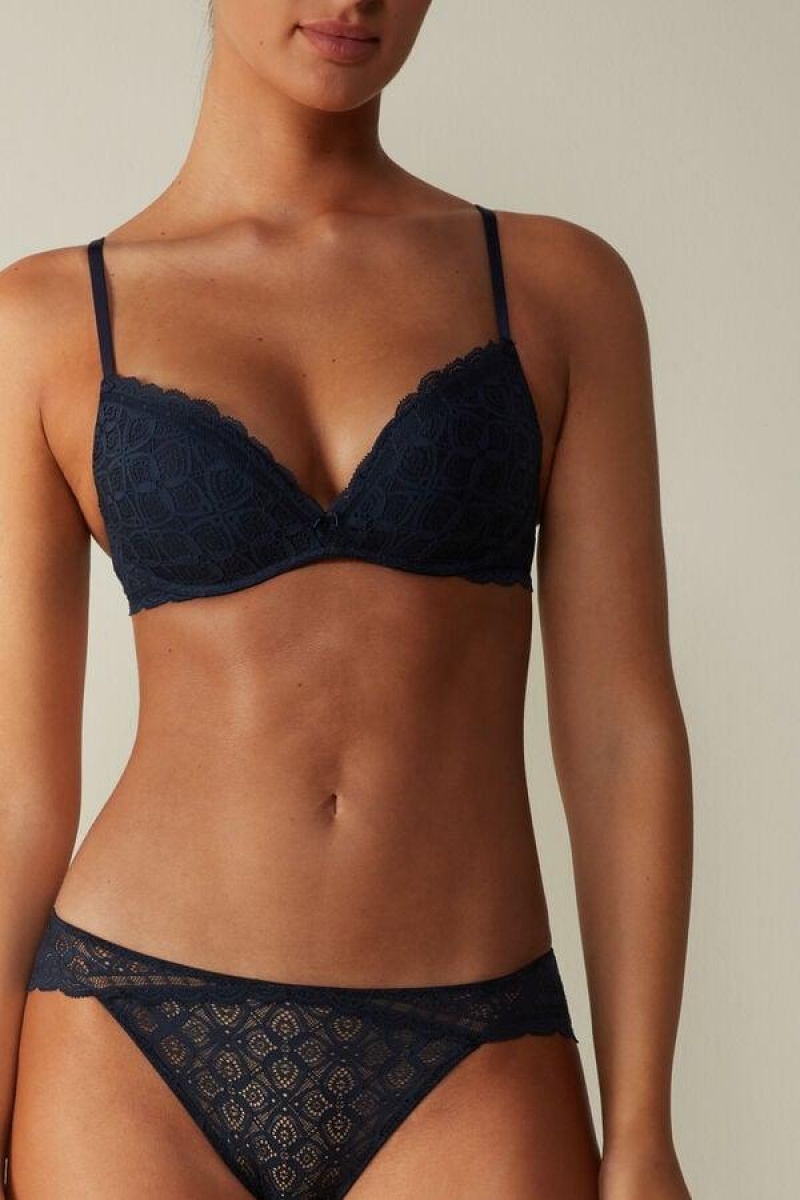 Intimissimi Low Rise Csipke Bugyi Női Kék | HUEX3625