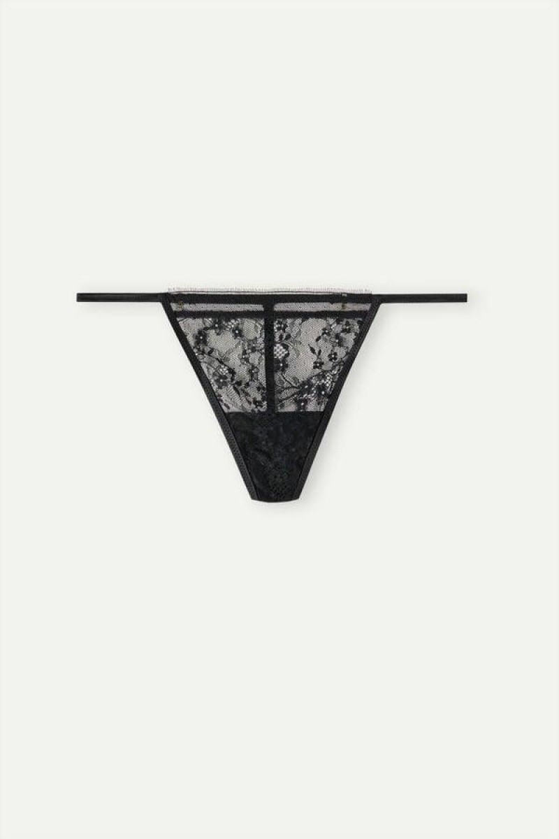 Intimissimi Luxury Treats String Tanga Bugyi Női Fekete | HUDN3789