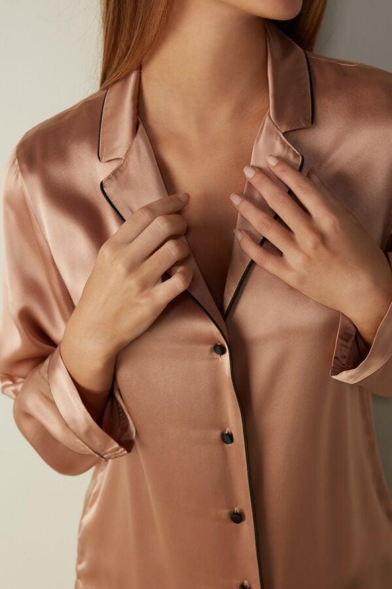 Intimissimi Mannish-Cut Jacket in Silk Satin Pizsama Női Rózsaszín | HUPQ4034