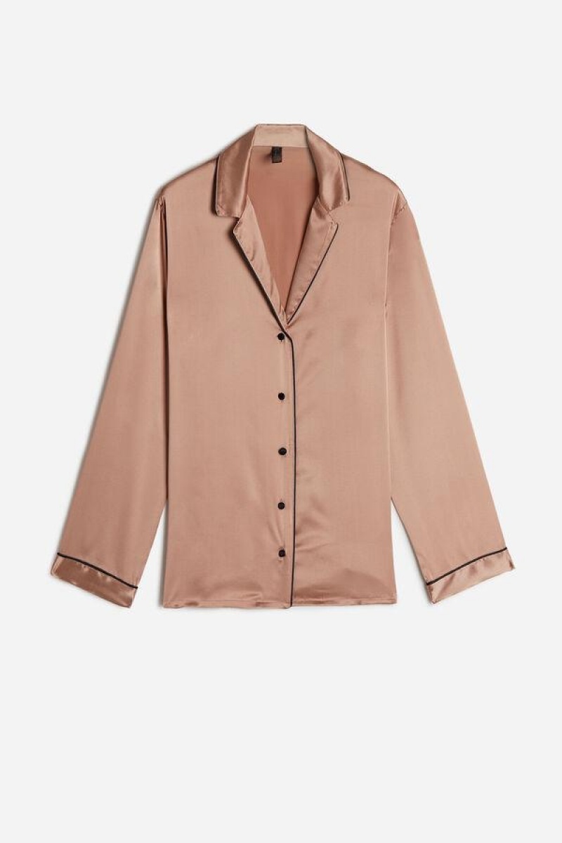 Intimissimi Mannish-Cut Jacket in Silk Satin Pizsama Női Rózsaszín | HUPQ4034