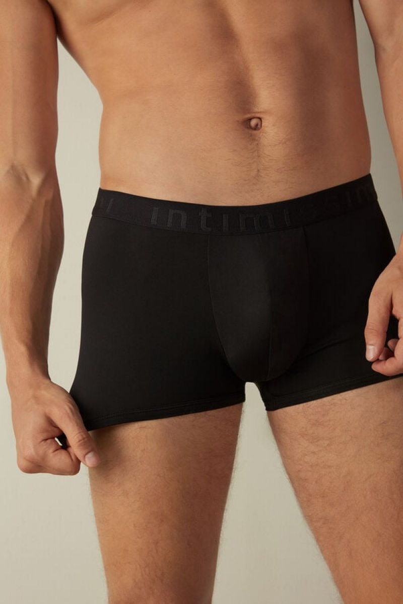 Intimissimi Microfiber Logo Shorts Boxer Férfi Fekete | HUQZ3444