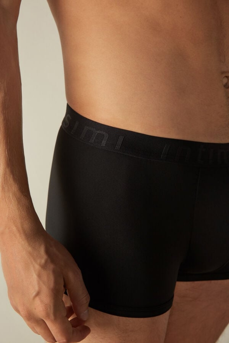 Intimissimi Microfiber Logo Shorts Boxer Férfi Fekete | HUQZ3444