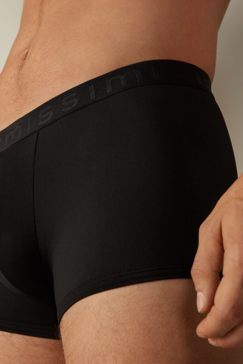 Intimissimi Microfiber Logo Shorts Boxer Férfi Fekete | HUQZ3444