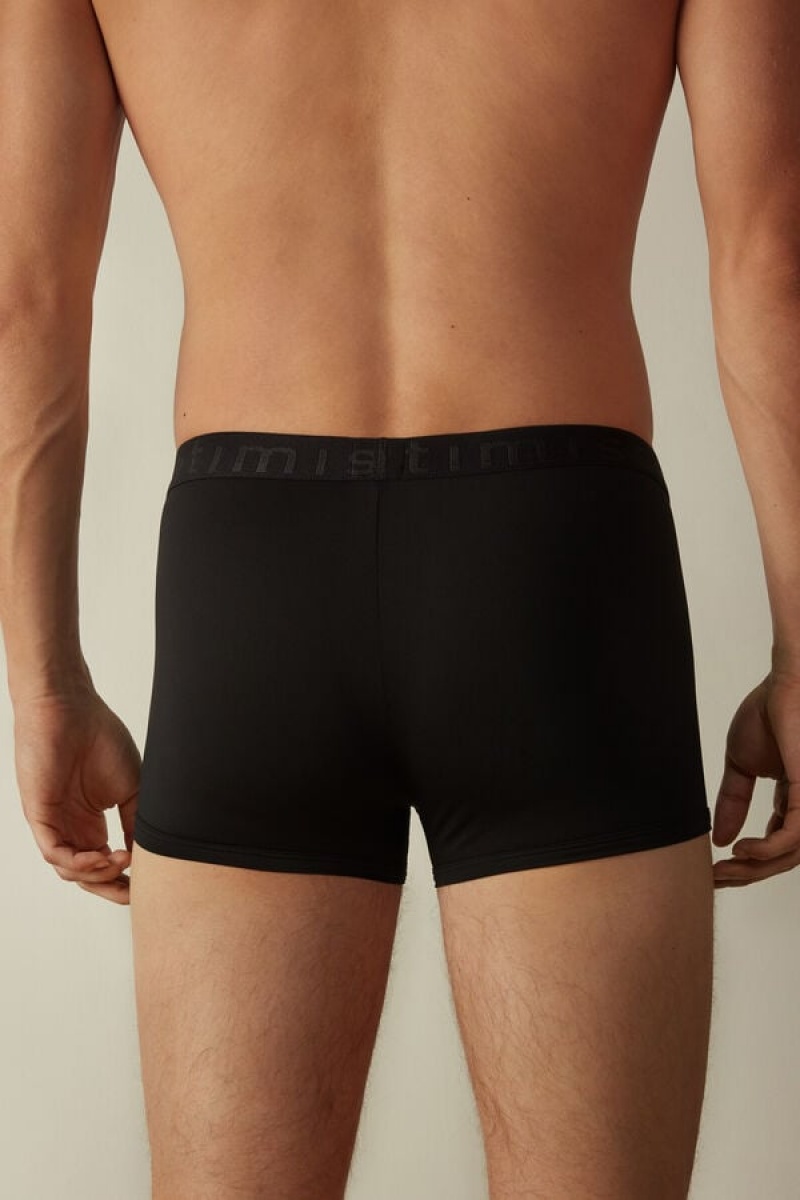 Intimissimi Microfiber Logo Shorts Boxer Férfi Fekete | HUQZ3444