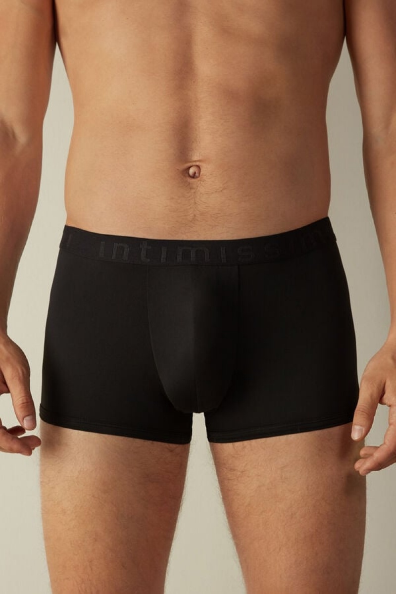 Intimissimi Microfiber Logo Shorts Boxer Férfi Fekete | HUQZ3444