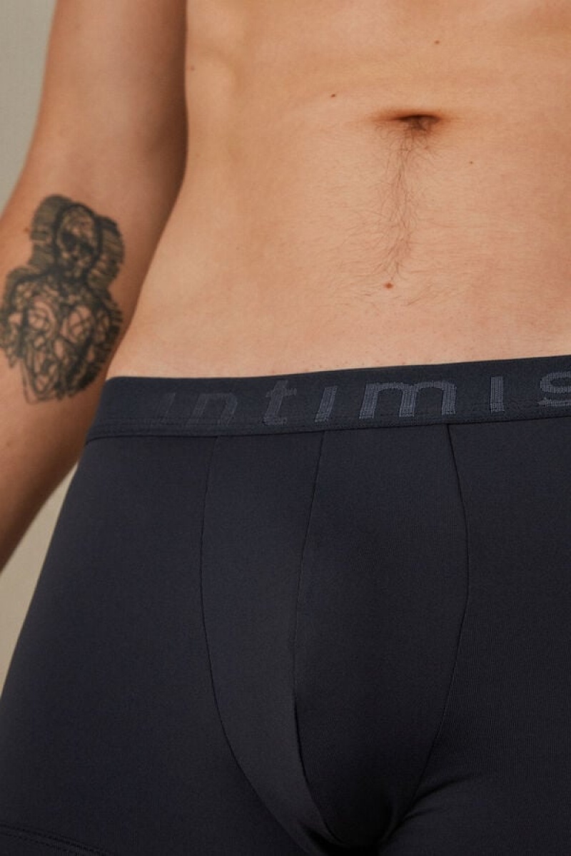 Intimissimi Microfiber Logo Shorts Boxer Férfi Kék | HUYU3439