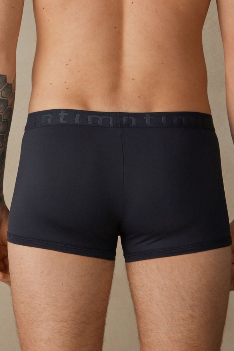 Intimissimi Microfiber Logo Shorts Boxer Férfi Kék | HUYU3439