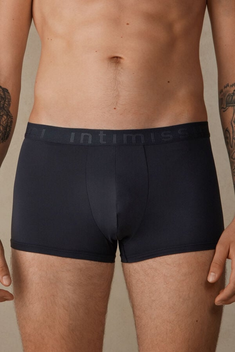 Intimissimi Microfiber Logo Shorts Boxer Férfi Kék | HUYU3439