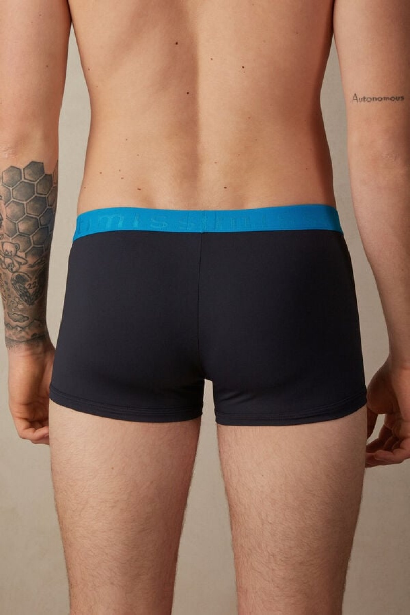 Intimissimi Microfiber Logo Shorts Boxer Férfi Fekete Kék | HUYU3414