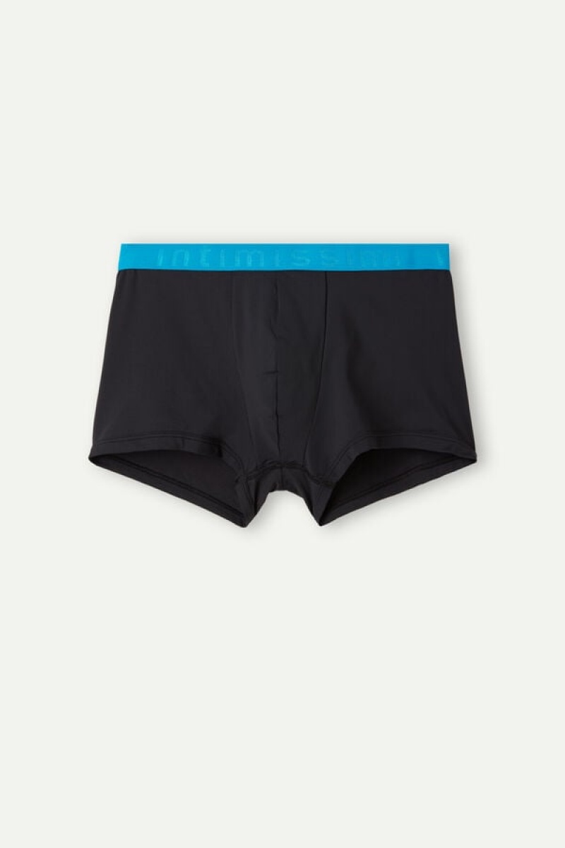 Intimissimi Microfiber Logo Shorts Boxer Férfi Fekete Kék | HUYU3414