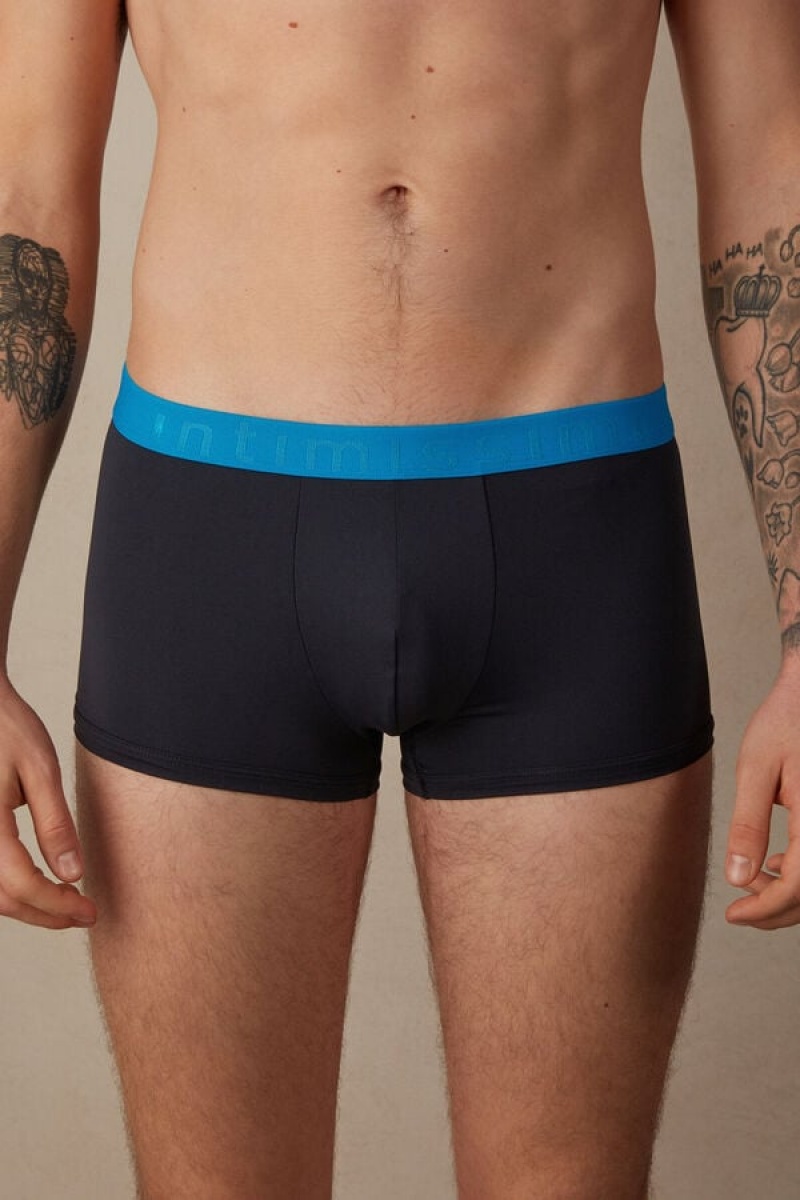 Intimissimi Microfiber Logo Shorts Boxer Férfi Fekete Kék | HUYU3414