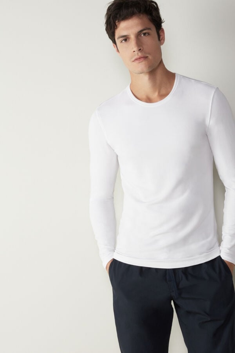 Intimissimi Modal-Cashmere Top Hosszú Ujjú Férfi Fehér | HUNB3110