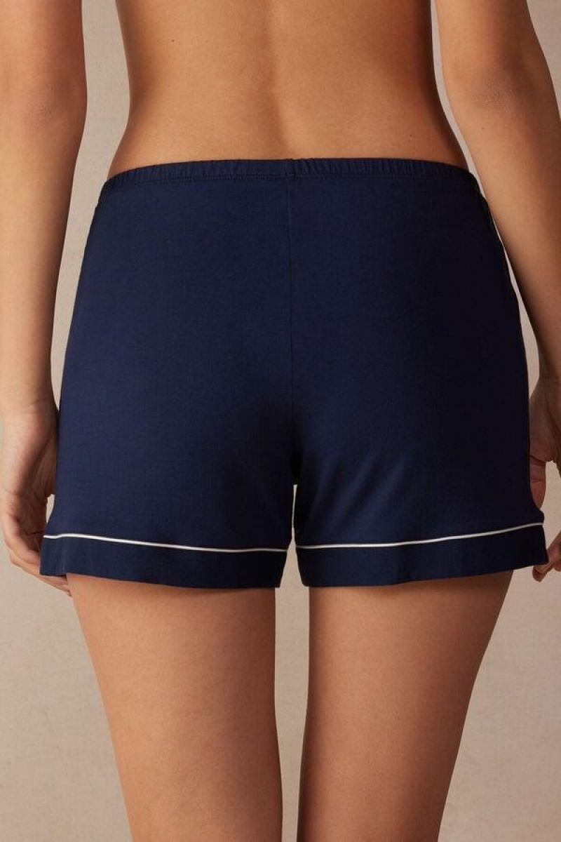 Intimissimi Modal Shorts with Contrast Trim Pizsama Női Kék | HURW4092