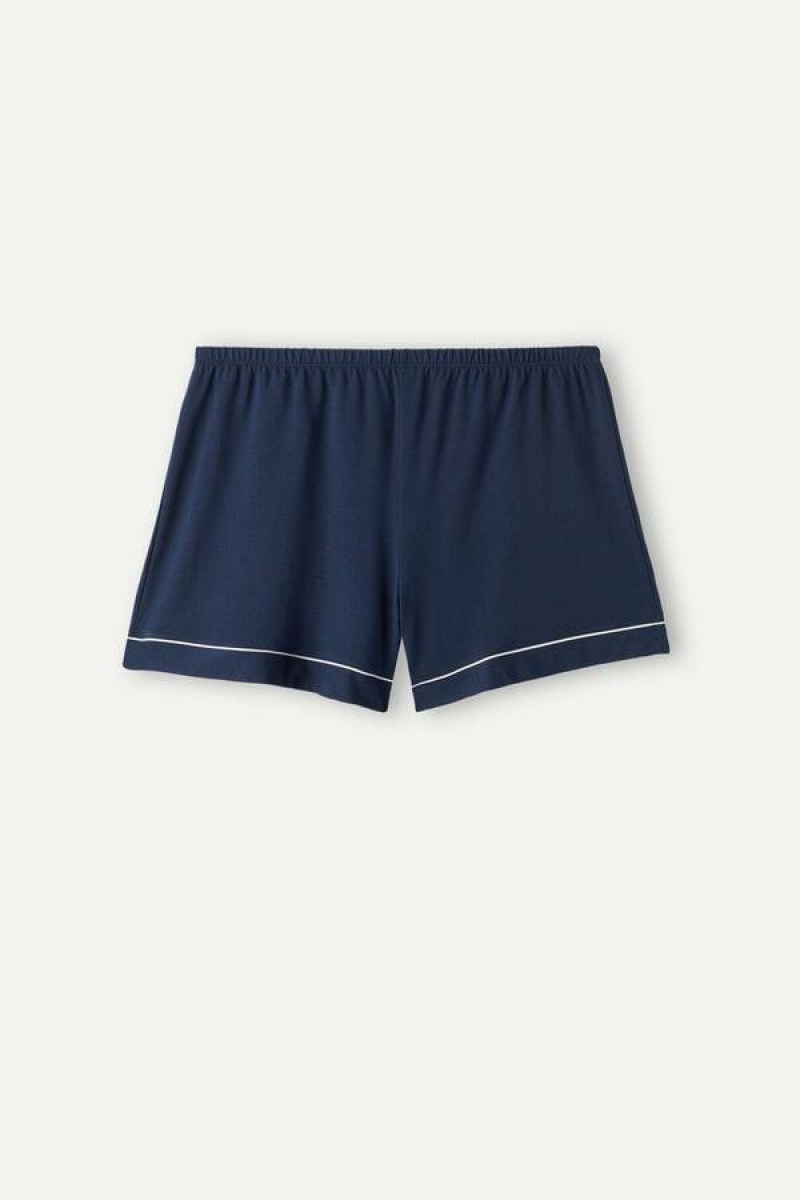 Intimissimi Modal Shorts with Contrast Trim Pizsama Női Kék | HURW4092