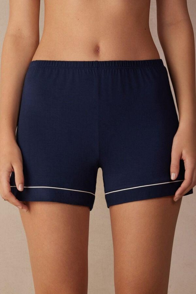 Intimissimi Modal Shorts with Contrast Trim Pizsama Női Kék | HURW4092