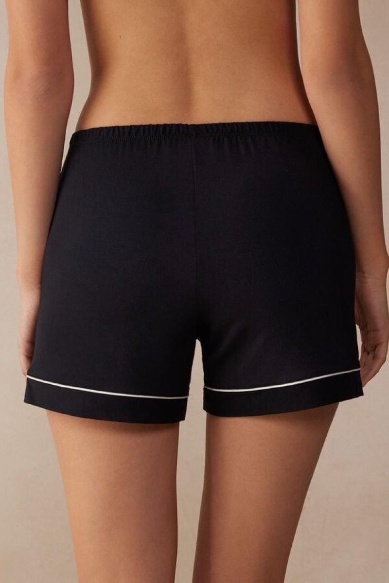 Intimissimi Modal Shorts with Contrast Trim Pizsama Női Fekete | HUTV4091