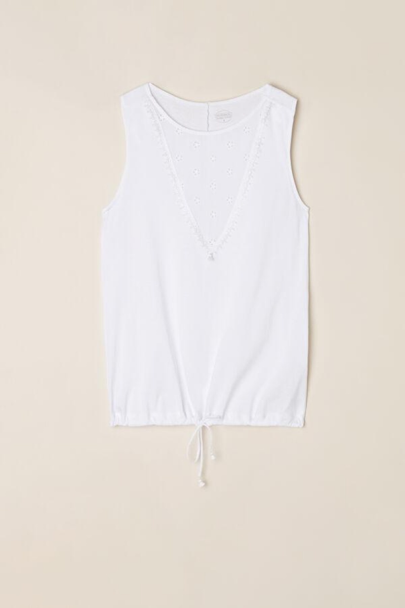 Intimissimi Morning Feelings Tank Top in Supima® Ultrafresh Pamut Pizsama Női Fehér | HUGL3943