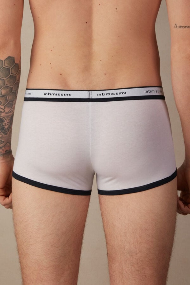 Intimissimi Natural Fresh Supima® Pamut with Logo Boxer Férfi Fehér Kék | HUWY3391