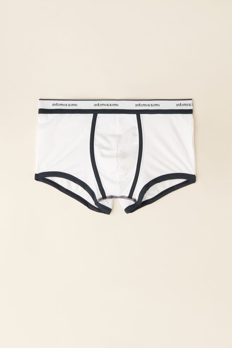 Intimissimi Natural Fresh Supima® Pamut with Logo Boxer Férfi Fehér Kék | HUWY3391