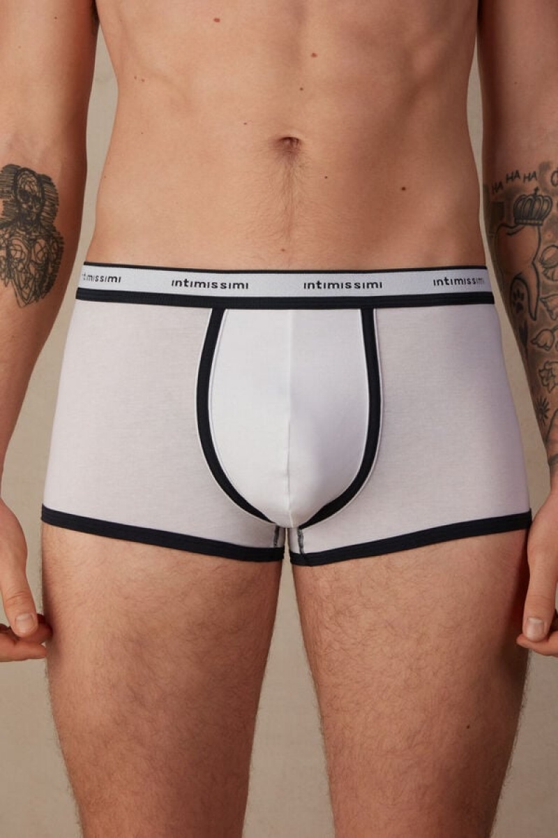 Intimissimi Natural Fresh Supima® Pamut with Logo Boxer Férfi Fehér Kék | HUWY3391