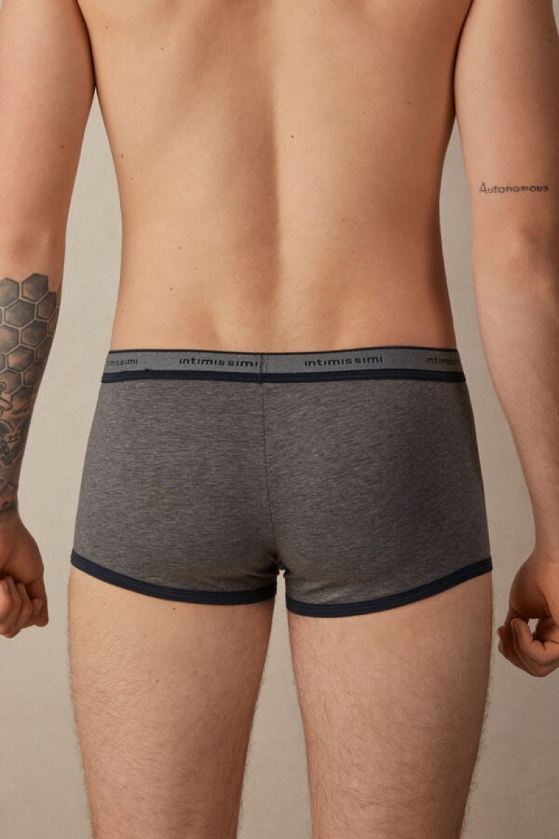 Intimissimi Natural Fresh Supima® Pamut with Logo Boxer Férfi Mélyszürke Kék | HUEX3390